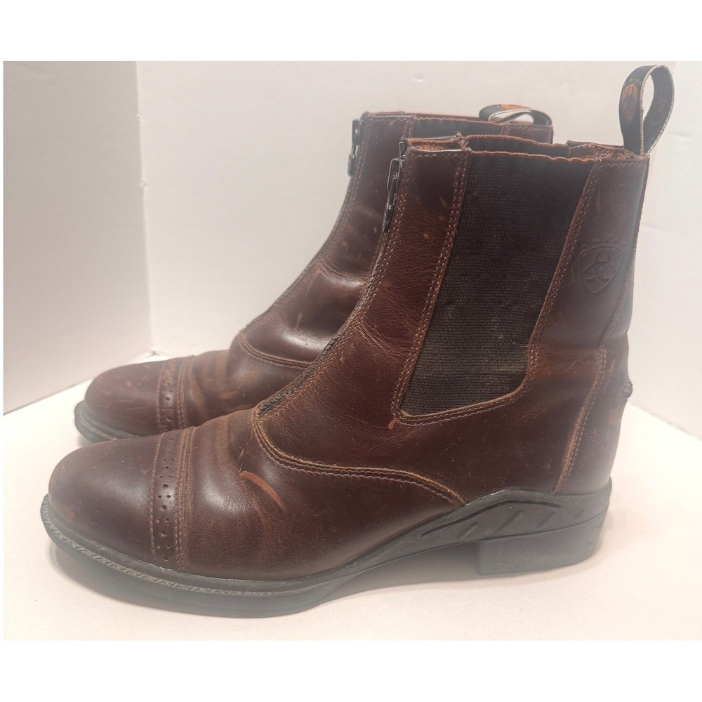 Ariat ATS Mens Paddock Boots Brown Leather Front Zip Cap Toe Size 10 Equestrian